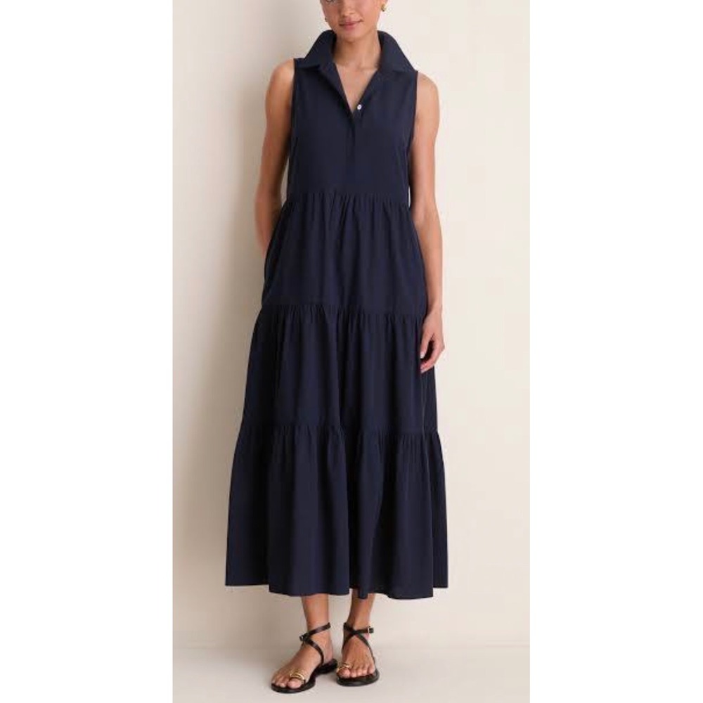Pomander Place Navy Blue Tiered Maxi Dress Sleeveless Cotton XXL Coastal